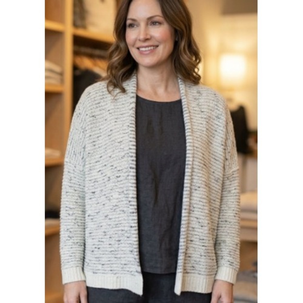 Sioni Womens Small Sweater Knit Open Cardigan Cottagecore Tweed Quiet Luxury EUC